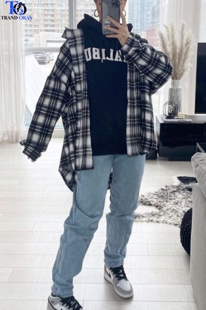 Flannel Shirt Layered Over a Hoodie