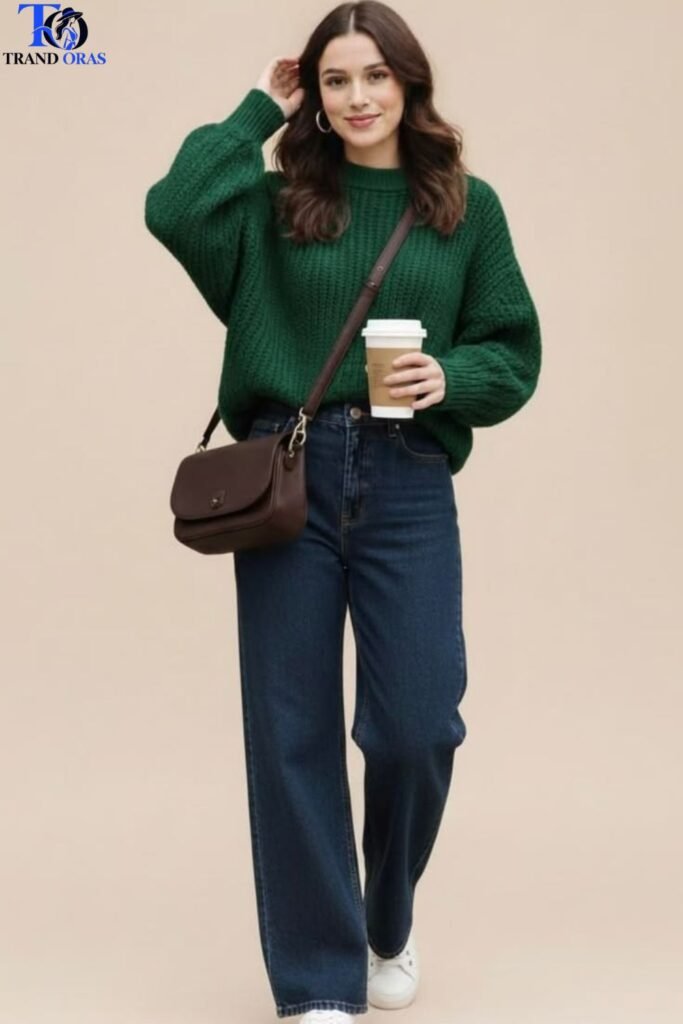Chunky Knit Sweater With Dark Wash Jeans