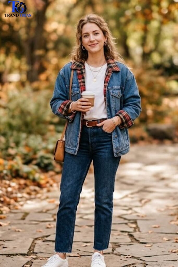 Flannel Lined Denim Jacket Over a Basic Tee
