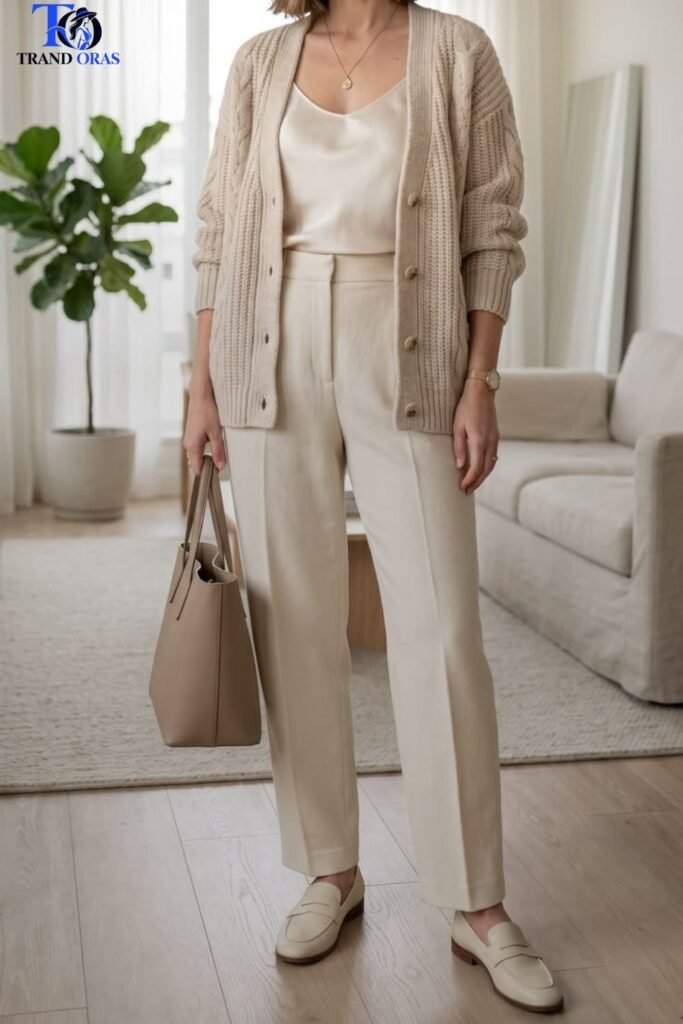 Chunky Cardigan With Straight Leg Trousers