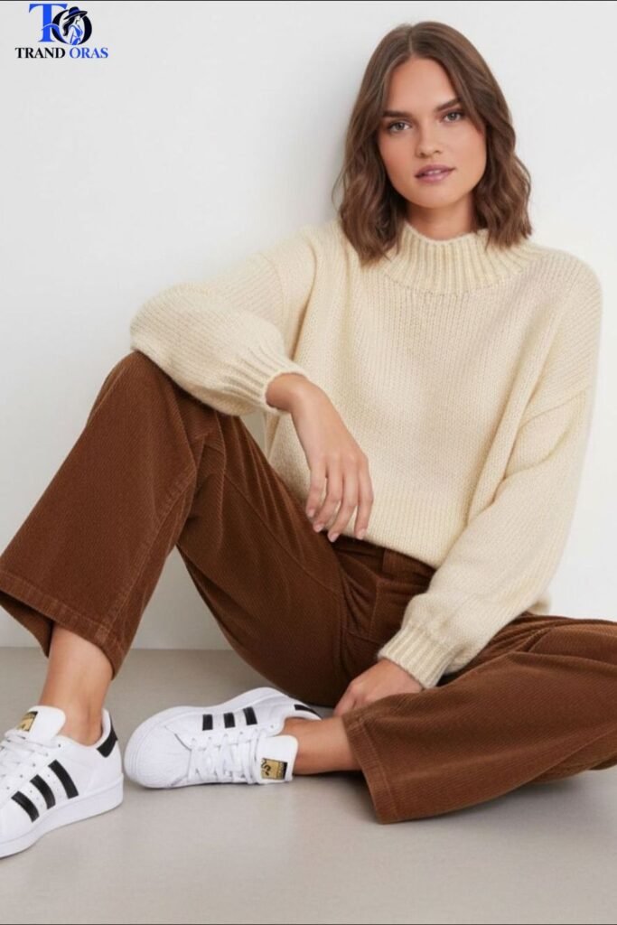 Corduroy Pants With a Crewneck Sweatshirt