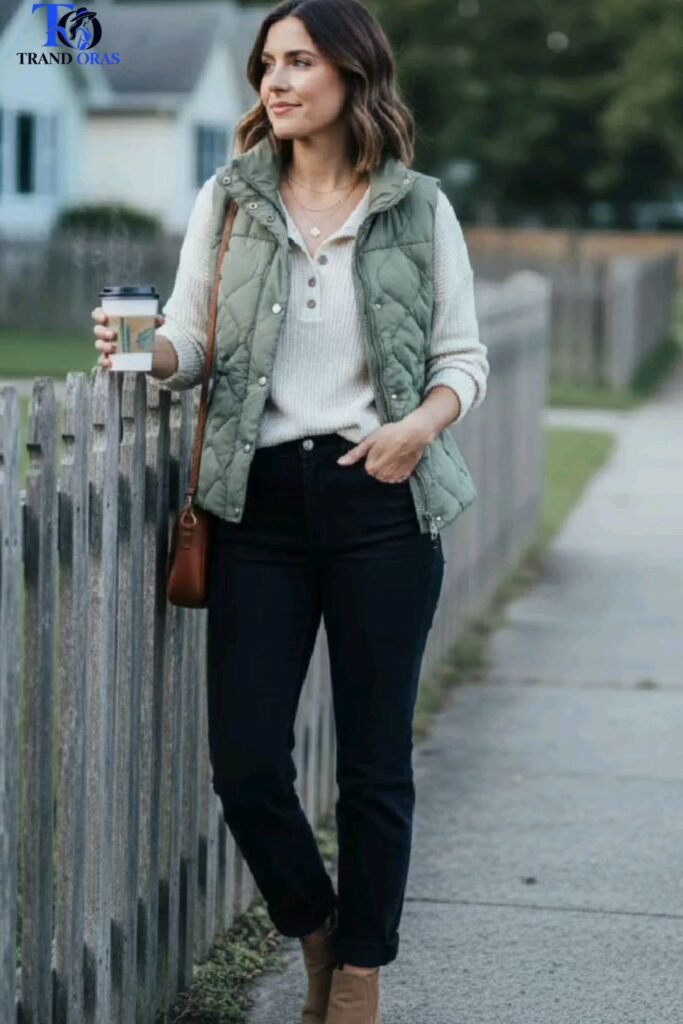 Layered Henley With a Lightweight Vest