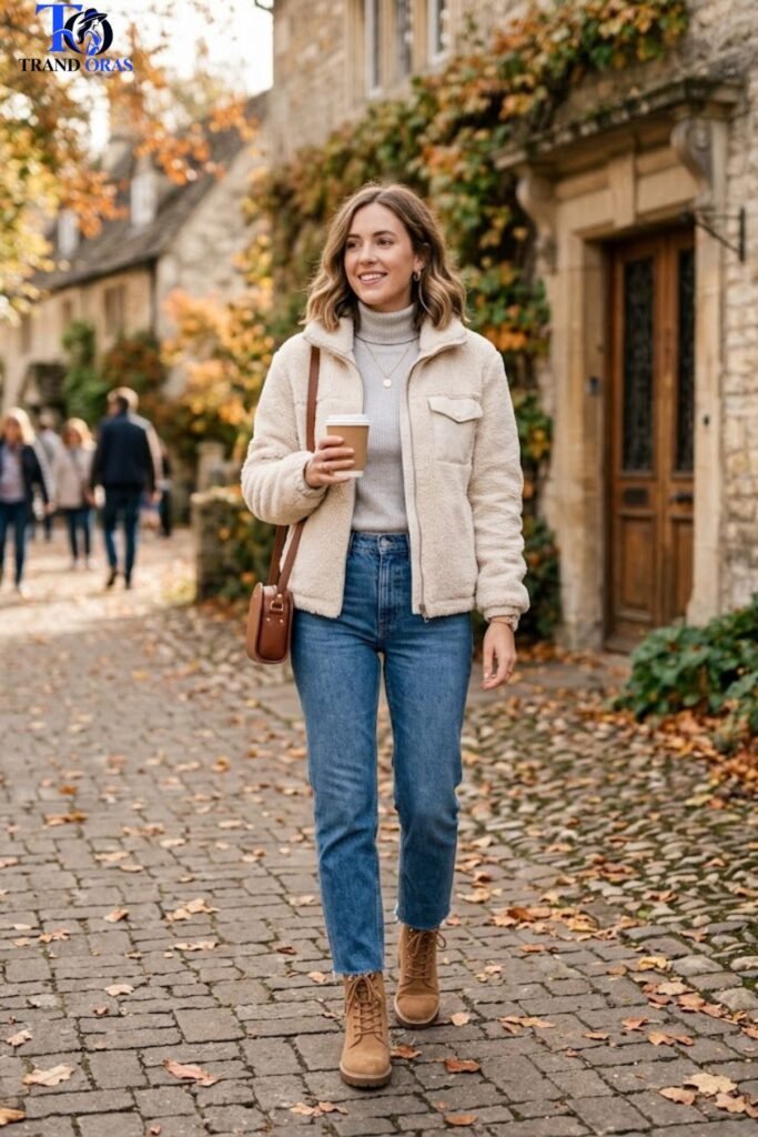 Sherpa Jacket with Denim and Boots