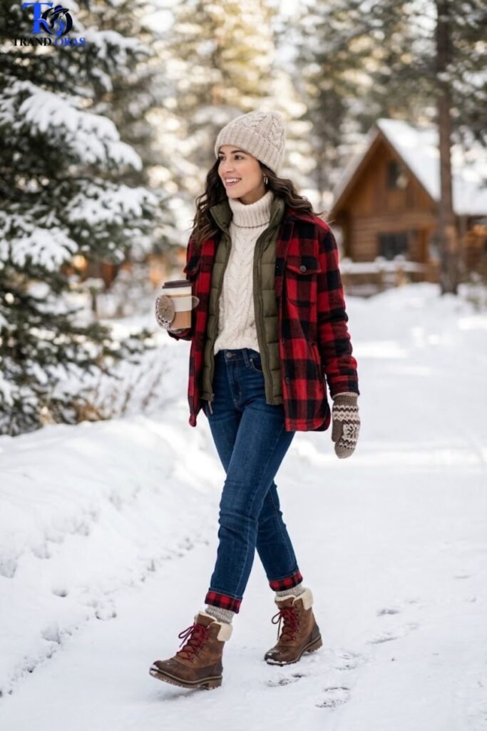 Layered Flannel Lined Jeans with Insulated Boots