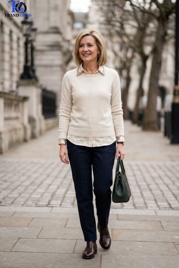 Layered Silk Blouse Under a Sweater