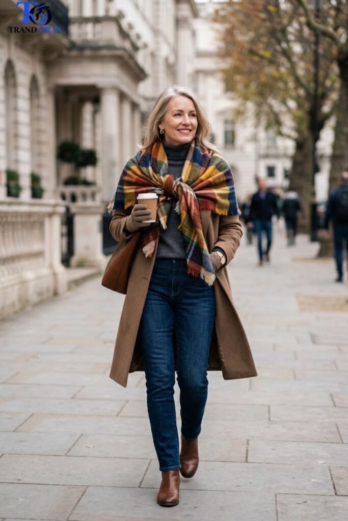 Statement Scarf with a Simple Coat and Basics