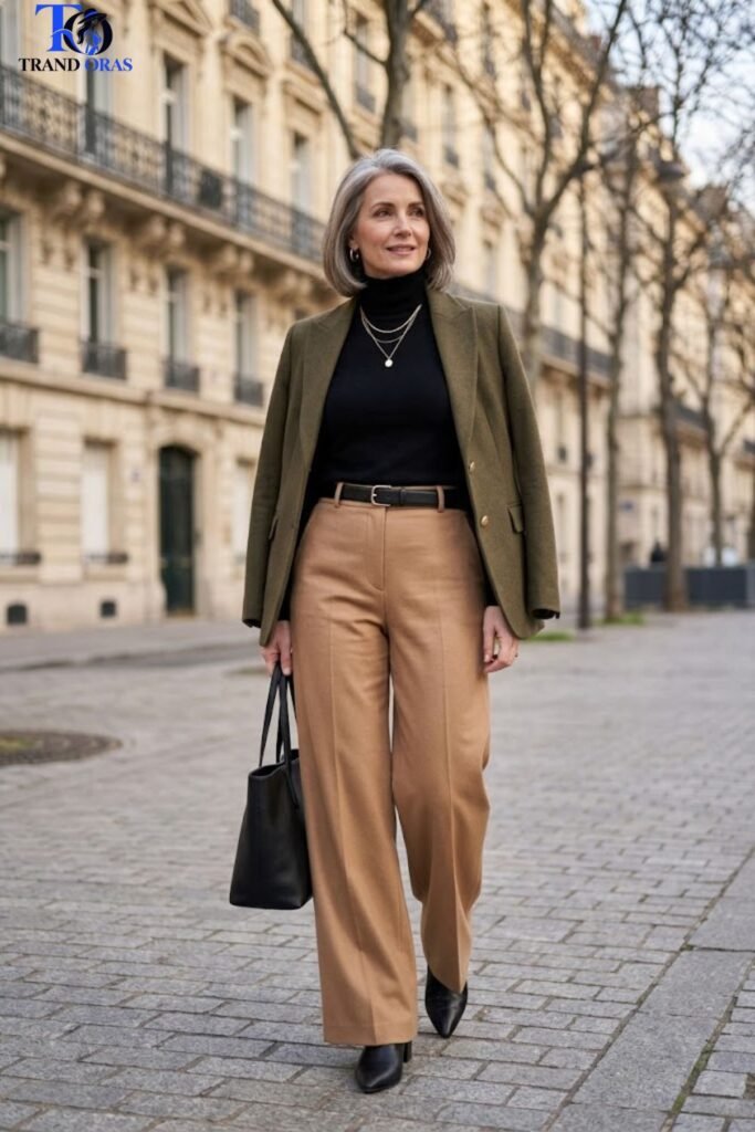 Tailored Wide Leg Trousers with a Fitted Turtleneck