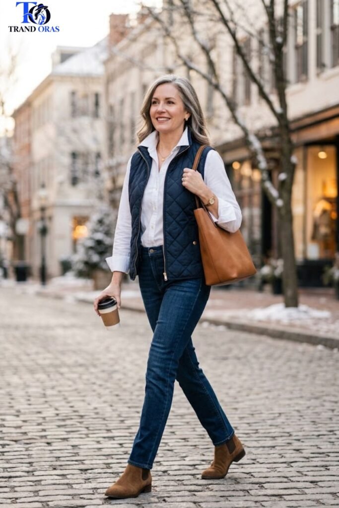 Quilted Vest Over a Button Down Shirt