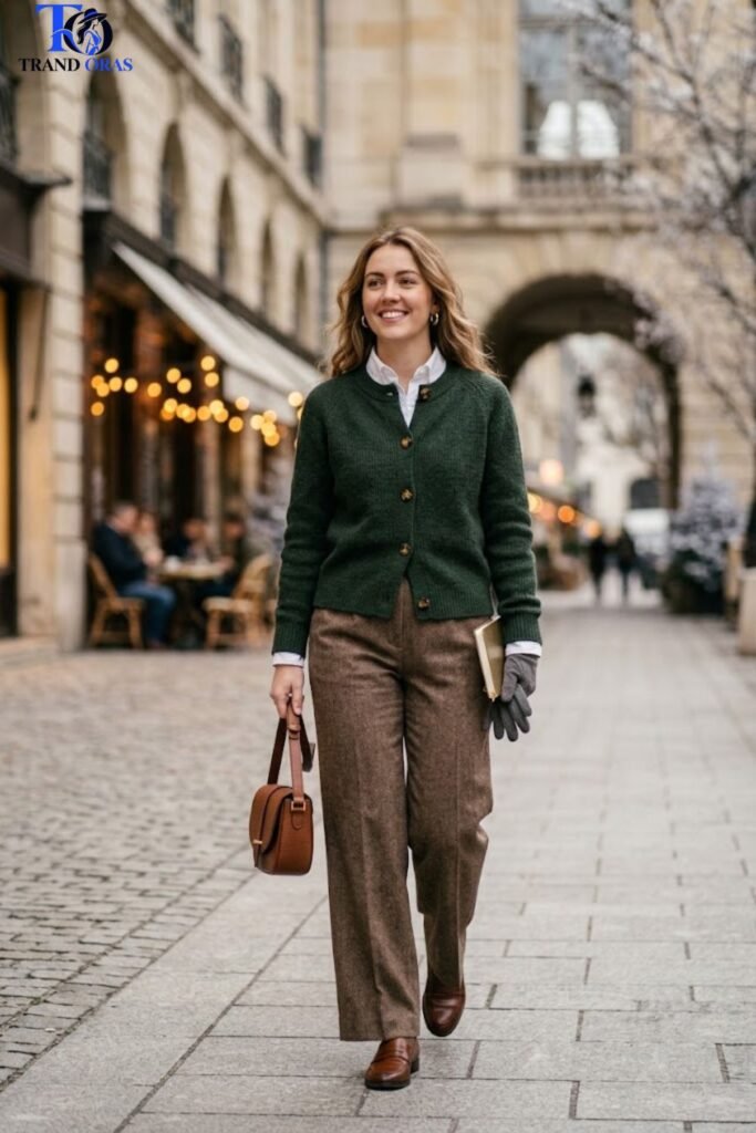 Cardigan Layered Over a Button Down Shirt