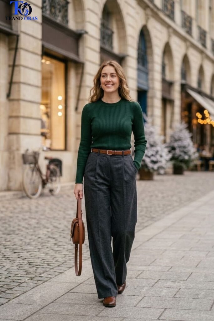 Wide Leg Trousers with a Fitted Sweater