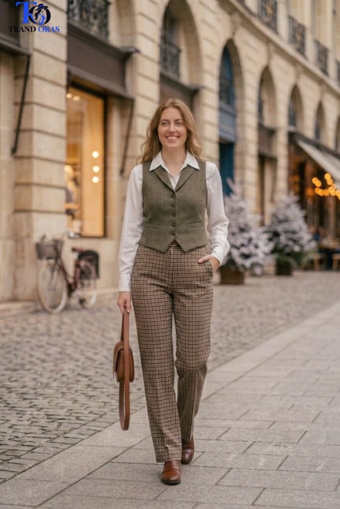Vest Layered Over a Long Sleeve Blouse
