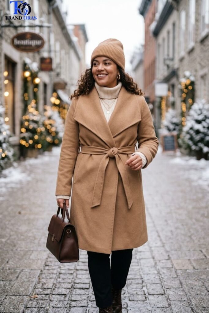 Wrap Coat Over a Fitted Turtleneck