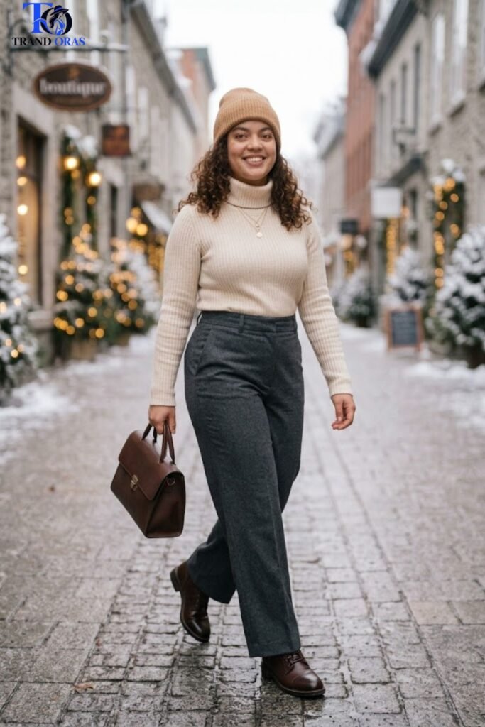 High Waisted Wide Leg Trousers with a Tucked Sweater