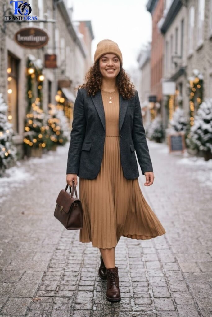 Structured Blazer Over a Midi Dress