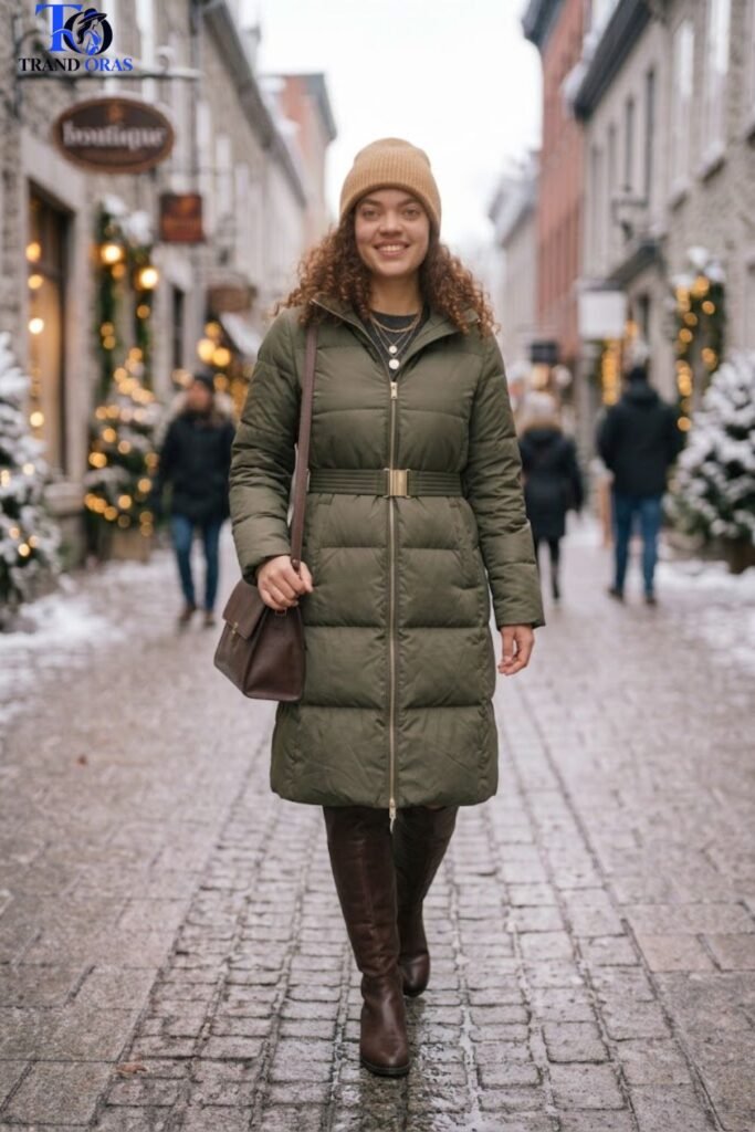Puffer Coat with Defined Waist Belt