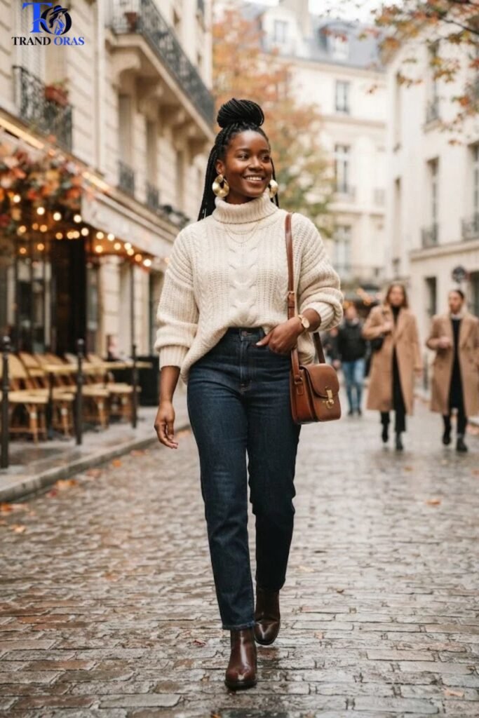 Chunky Knit Sweater with Statement Earrings