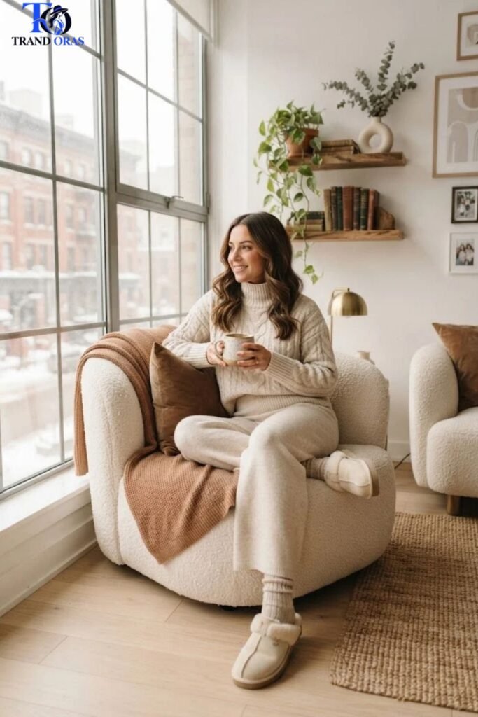 Cable Knit Sweater With Wide Leg Sweatpants