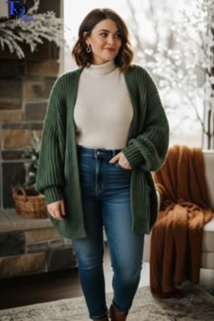 Cozy Cardigan Over a Fitted Turtleneck