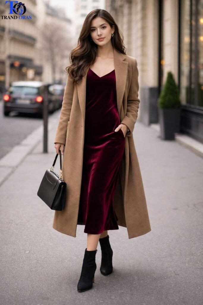 Wool Coat Over a Midi Dress