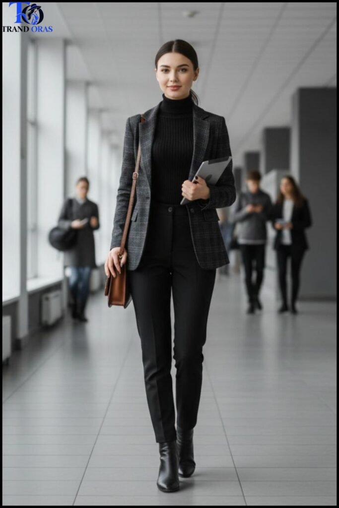 Blazer Layered Over a Turtleneck for the Office