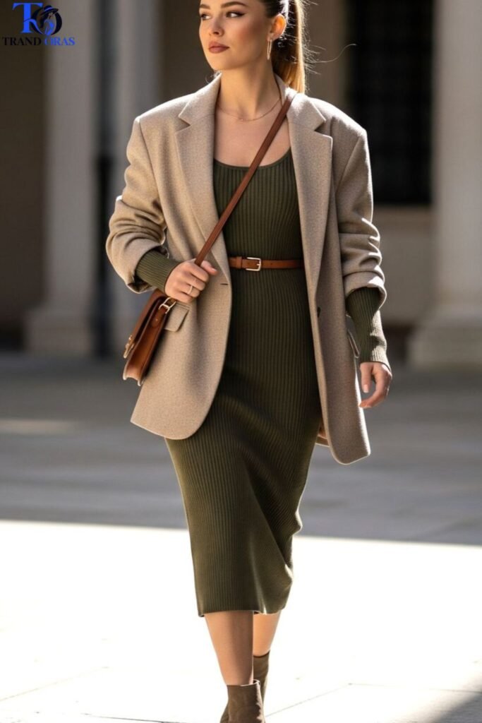 Sweater Dress With a Structured Blazer