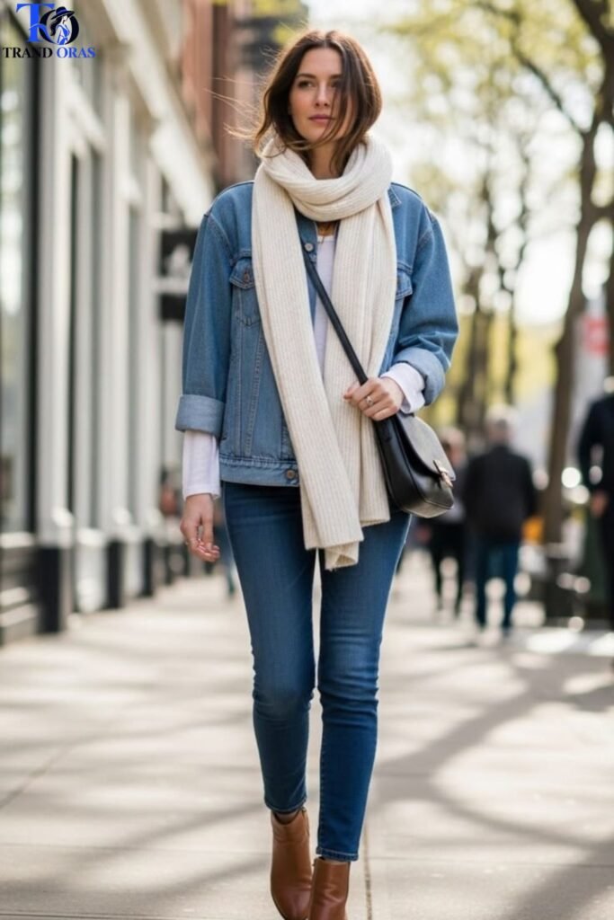 Denim Jacket With a Scarf for Fluctuating Days