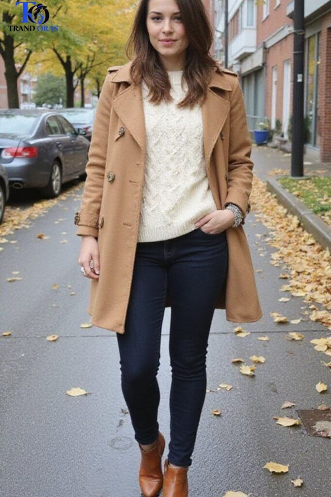Classic Trench Coat Over a Chunky Sweater