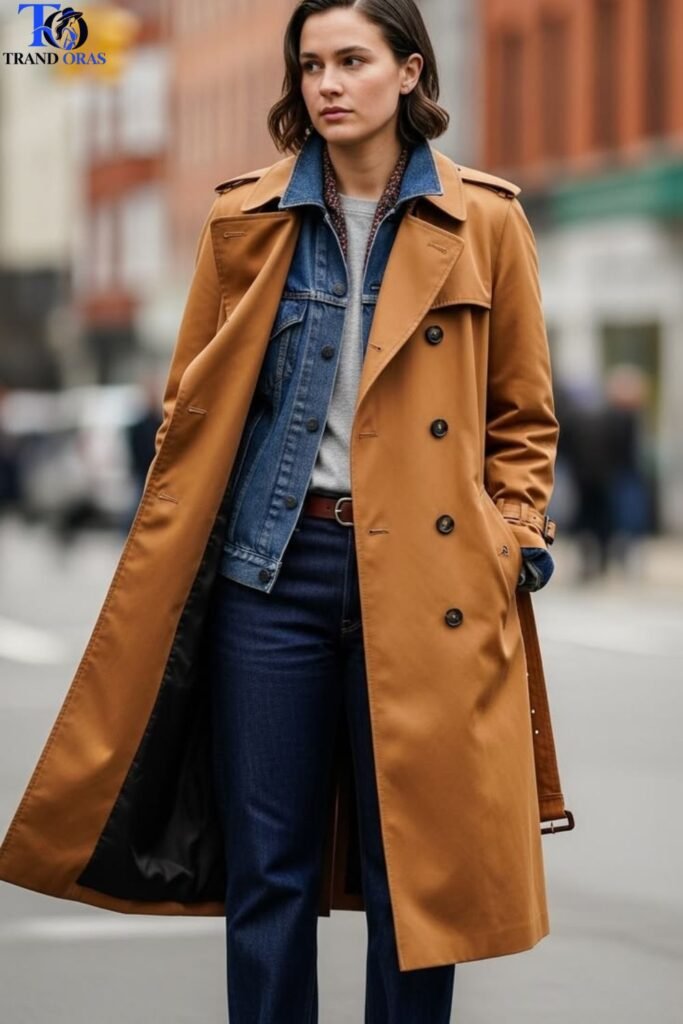 Structured Trench Coat Over Layered Basics
