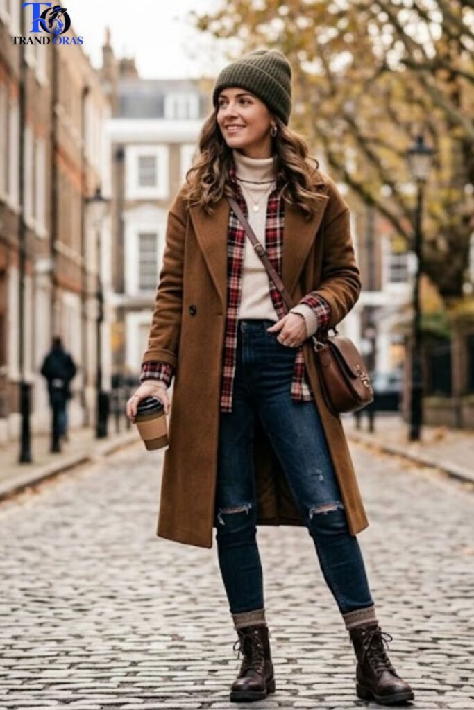 Flannel Shirt Layered Under a Wool Coat