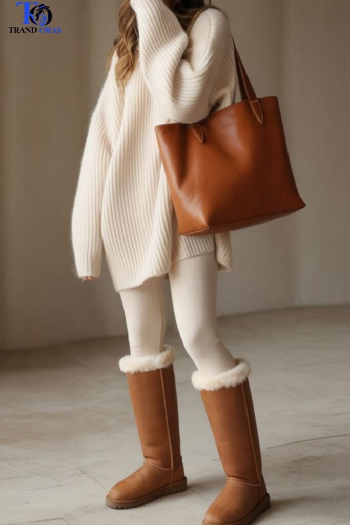 Oversized Sweater With Leggings Tucked Into Tall Uggs