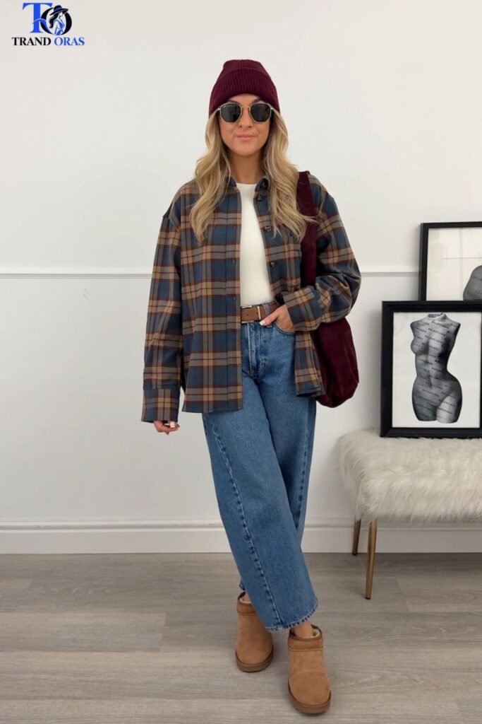 Flannel Shirt With Leggings and Short Uggs