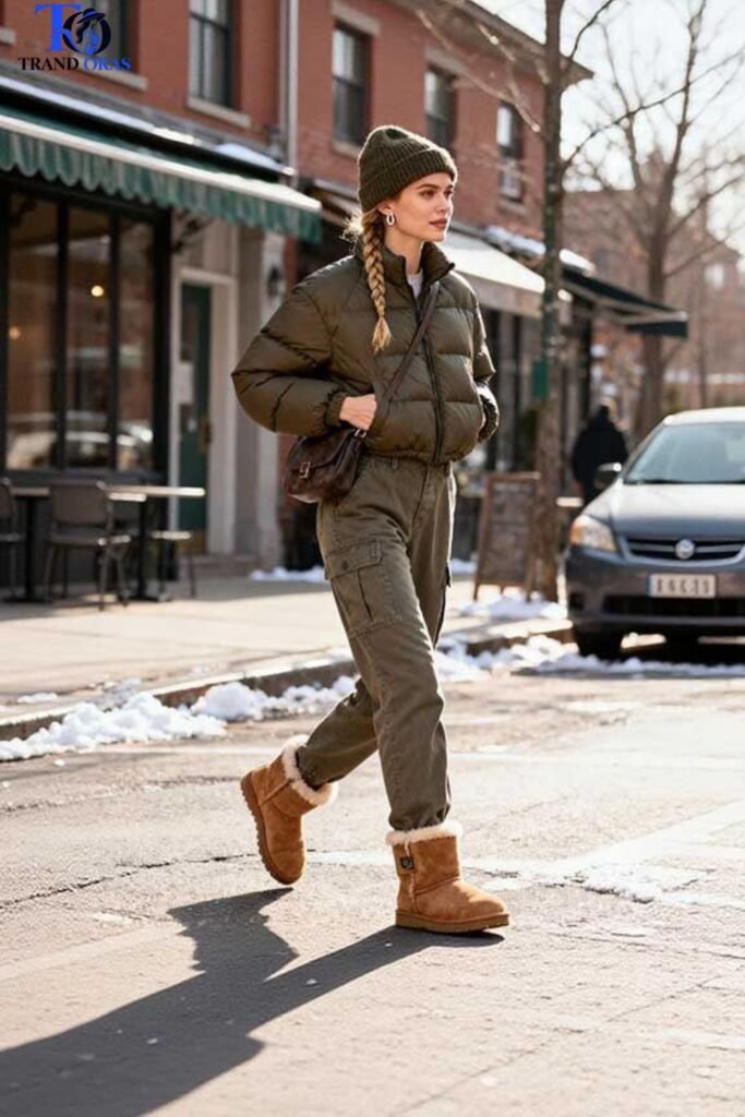 Cargo Pants With a Cropped Jacket and Uggs