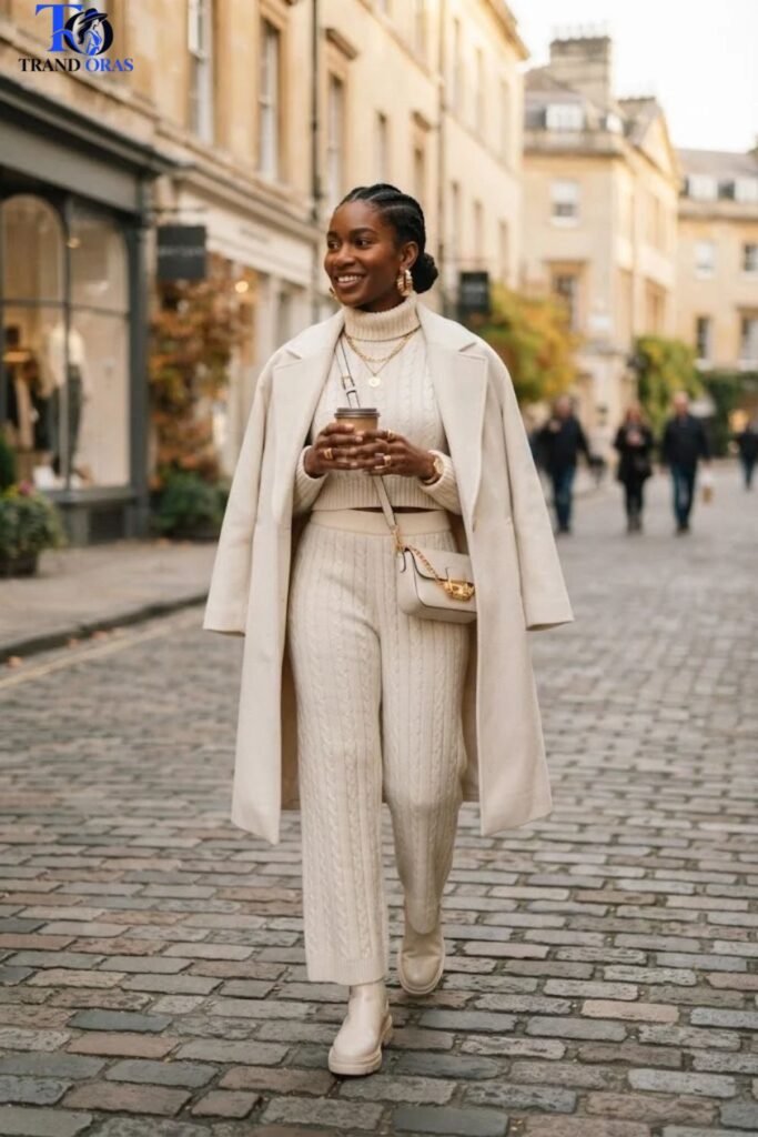Cream Knit Set with Gold Accessories