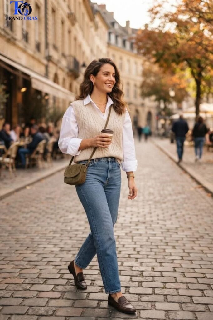 Knit Vest Layered Over Long Sleeves