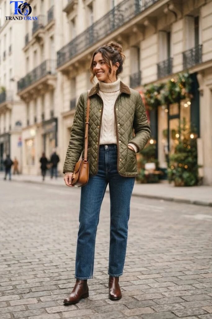 Quilted Jacket with Straight Leg Jeans